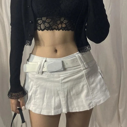 White Denim A-Line Low Waist Skirt