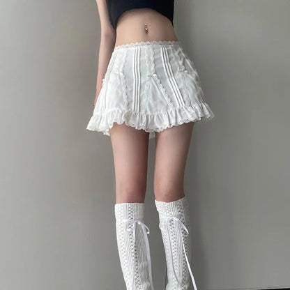 White Fairy Bow Ruffle A-Line Skirt