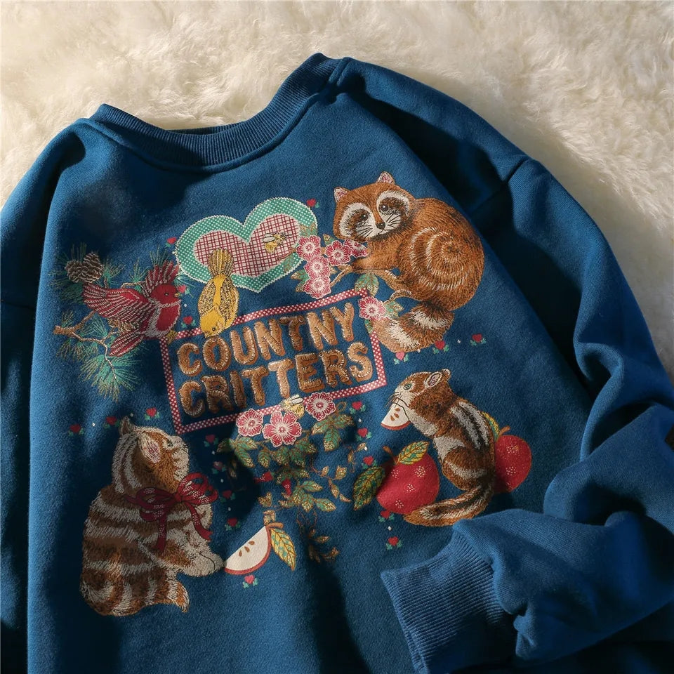 Vintage Animal Print Crew Neck Sweatshirt