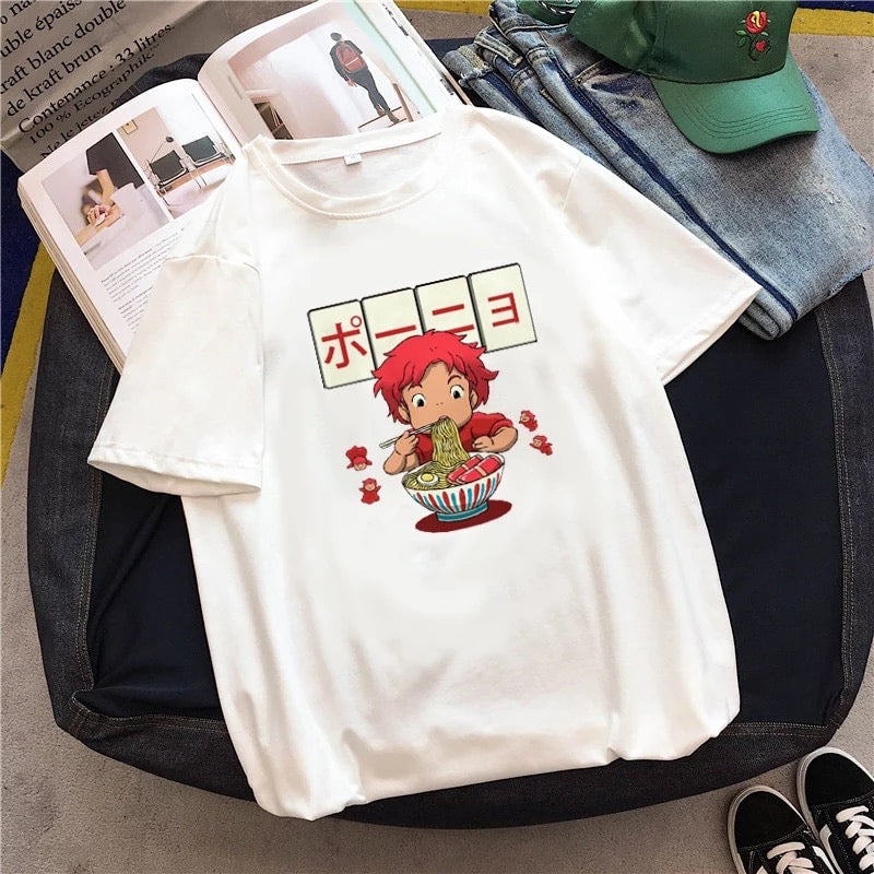 Cute Vintage Anime Noodle Ramen Cartoon Funny Short Sleeve Shirt Tee T-shirt E-Girl Kawaii Korean Japanese Harajuku Chinese Retro Streetwear Aesthetic