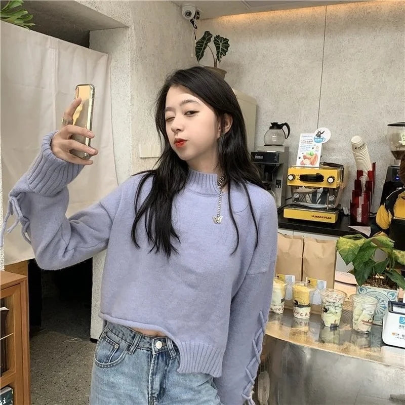 Purple Irregular Cropped Sweater