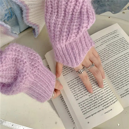 Purple & White Patchwork Knit Cardigan