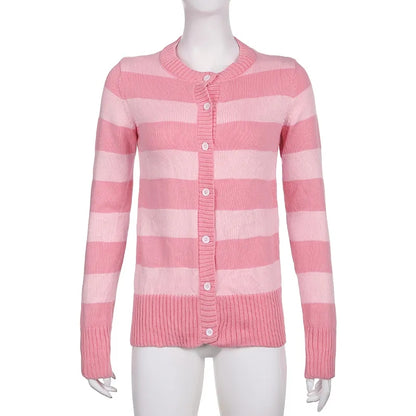 Pink Stripe Button Down Long Sleeve Cardigan