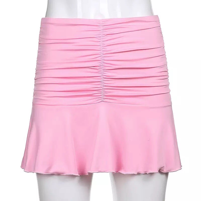 2pcs Set Pink Bandage Crop Top + Pleated Mini Skirt Party Club Summer Aesthetic Casual E-Girl Kawaii Korean Japanese Harajuku