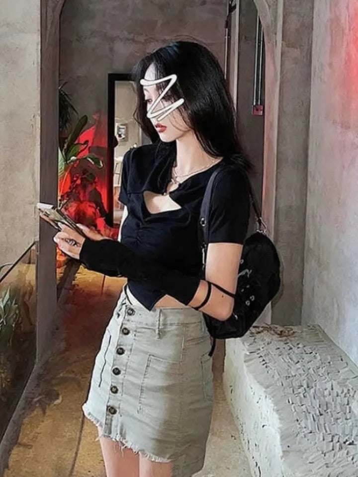Heart Hollow Out Short Sleeve Shirt