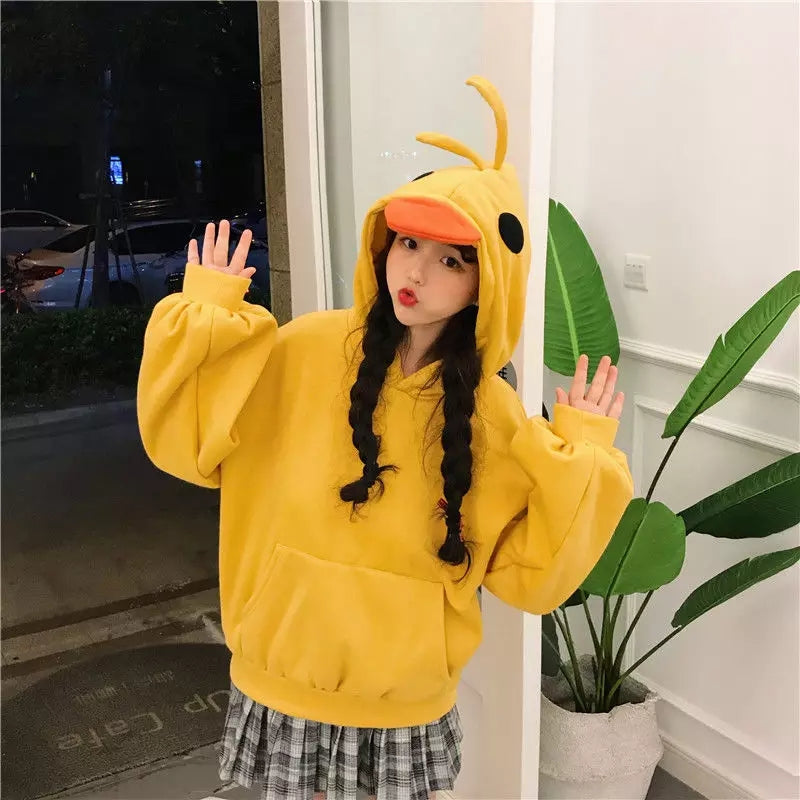 Cute 3D Yellow Duck Hoodie Long Sleeve Pullover Casual Aesthetic Casual E-Girl Kawaii Korean Japanese Harajuku