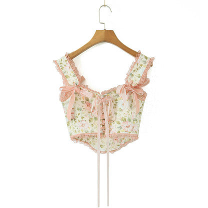 Floral Print Lace Up Corset Top + Mini Skirt