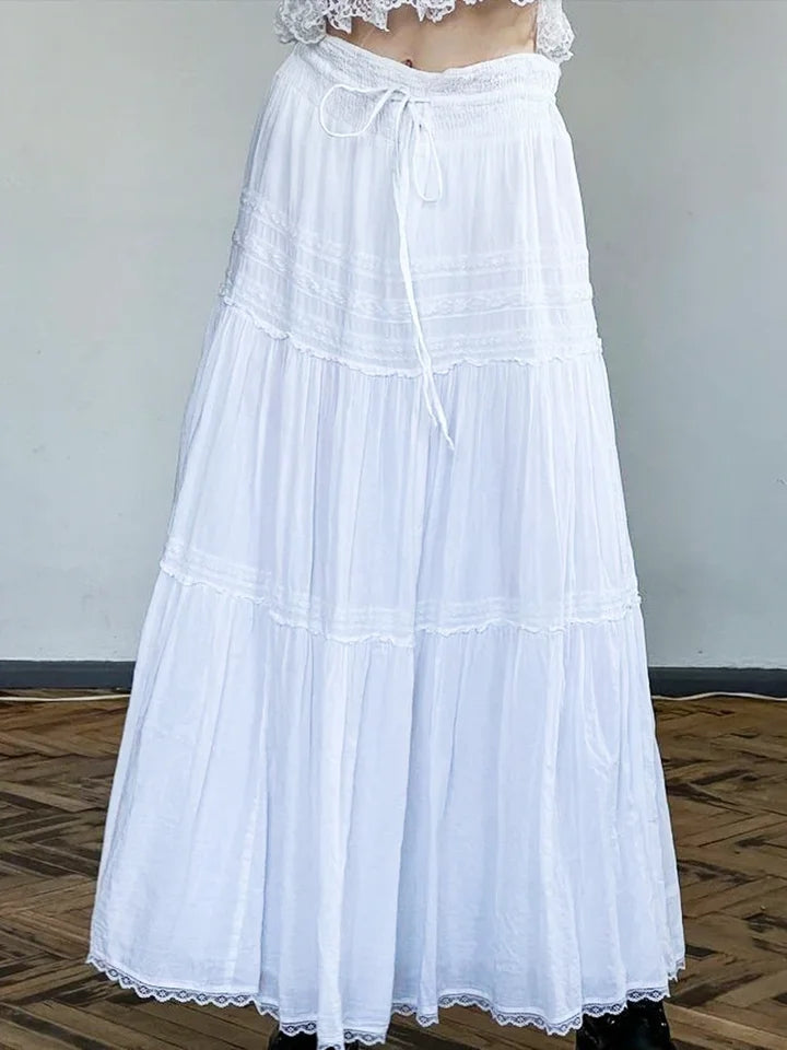 White Low Waist Maxi Skirt