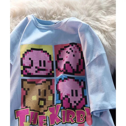 Japanese Anime Pixel Cartoon Print Oversized Short Sleeve T-shirt