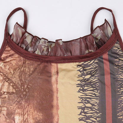 Retro Brown Lace V Neck Maxi Dress