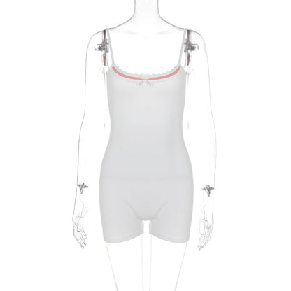 White Pink Bow Backless Romper