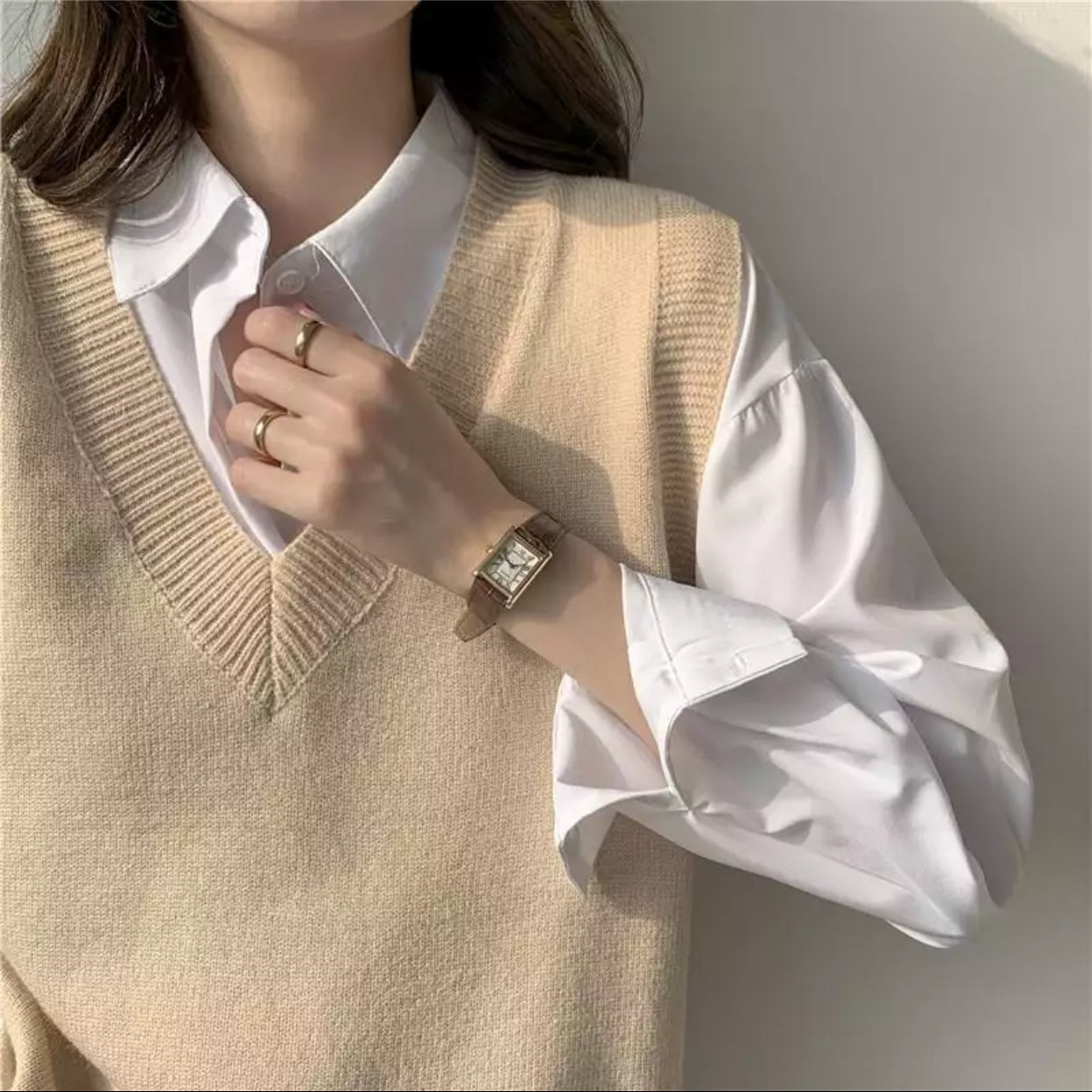 Cute Solid Simple V Neck Knit Vest Sleeveless Oversized Loose Sweater Sweatshirt Pullover Jumper E-Girl Kawaii Korean Japanese Harajuku Streetwear