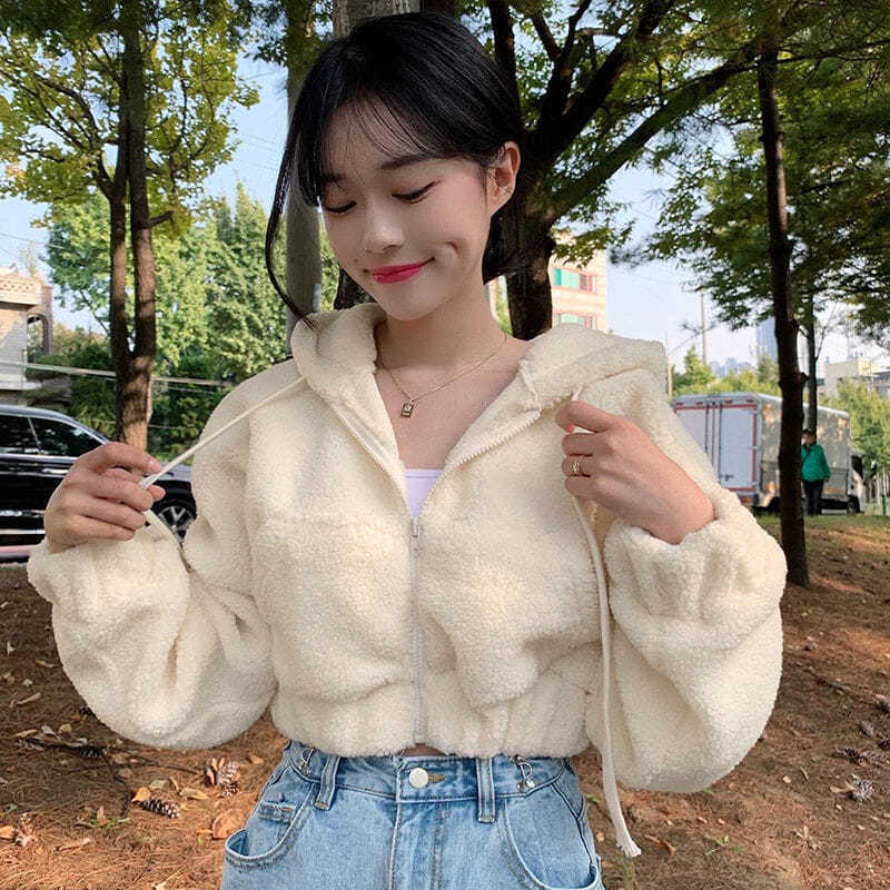 Soft Faux Lamb Wool Loose Long Sleeve Hoodie