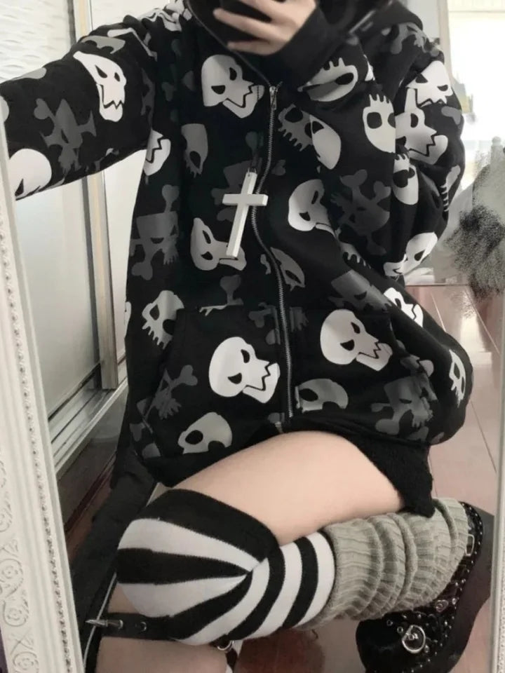 Black Skull Punk Zipper Hoodie