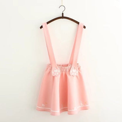 Cute Cartoon Sweet Cat Dog Paw Embroidery Skater Skirt Strap Suspenders Mini Skirt E-Girl Kawaii Korean Japanese Harajuku Streetwear