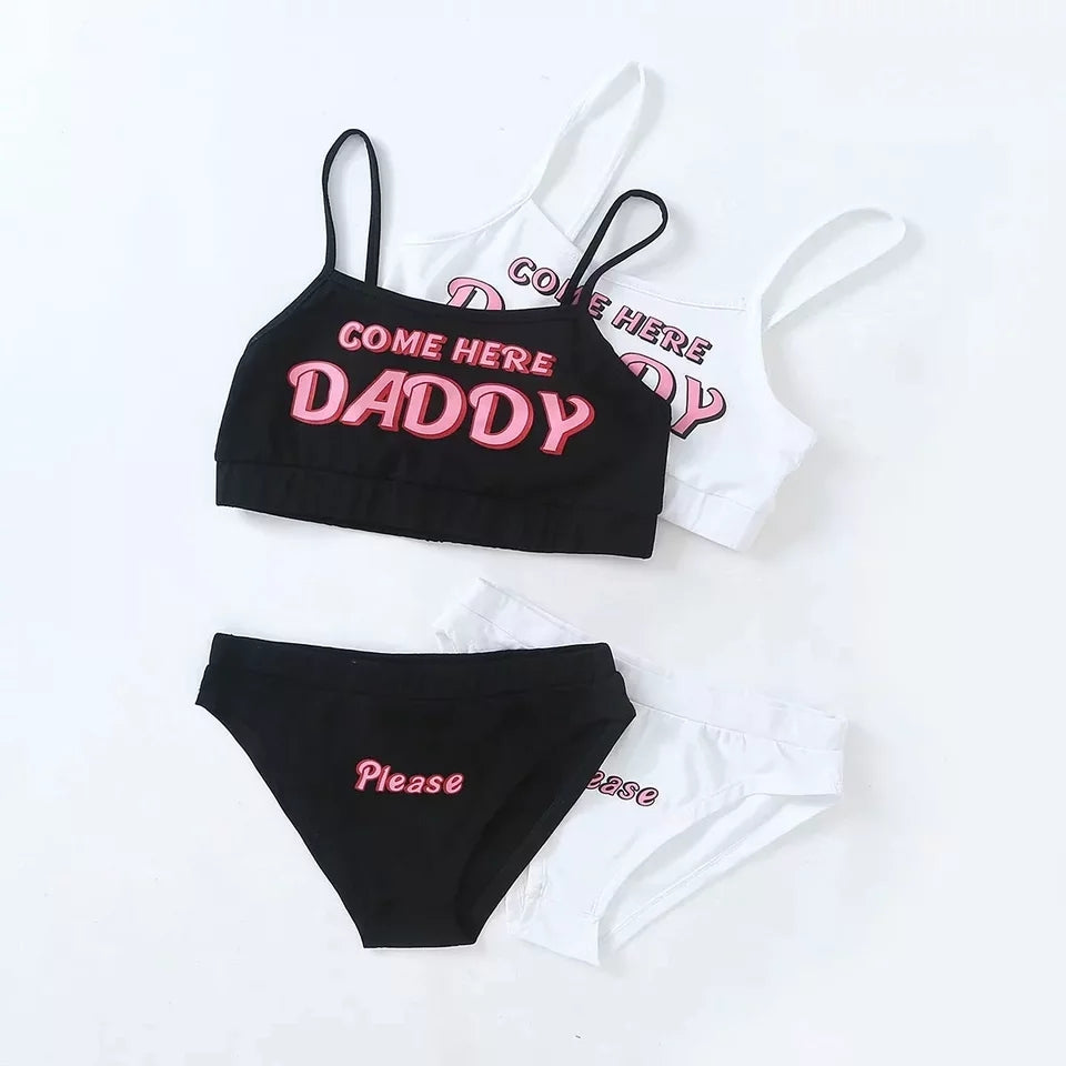 Cute Sexy 2pcs Daddy Print Tank Crop Top Sleeveless Bra Panties Underwear Lingerie Aesthetic Casual Summer E-Girl Kawaii Korean Japanese Harajuku