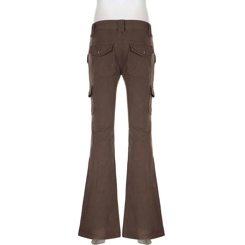 Brown Flare Boot Cut High Waist Trousers