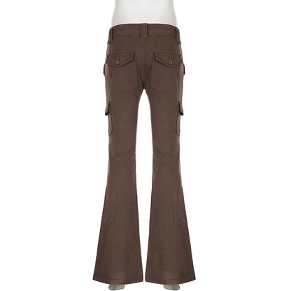 Brown Flare Boot Cut High Waist Trousers