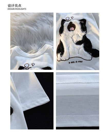 Fluffy Yawning Cat Print Short Sleeve T-shirt