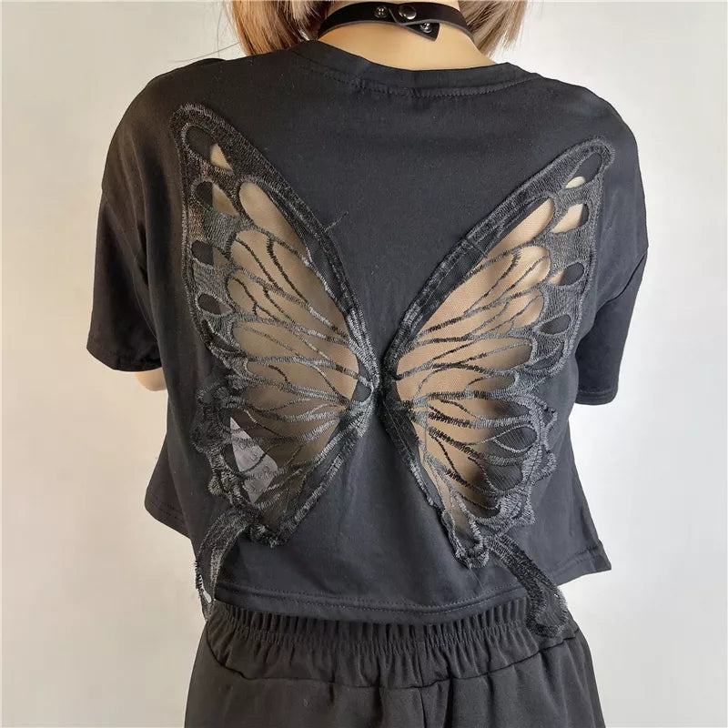 Butterfly Hollow Out Short Sleeve T-shirt