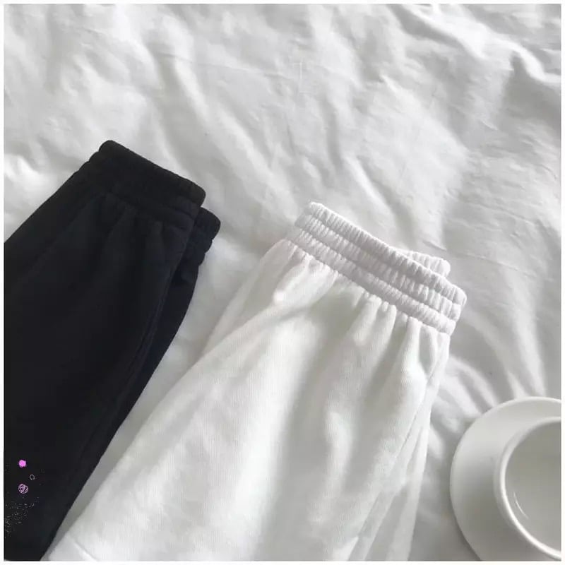 Cute Black White Sky Star Moon Planet Embroidery Casual Sport Shorts Cycling Running Gym High Waist E-Girl Kawaii Korean Japanese Harajuku Streetwear