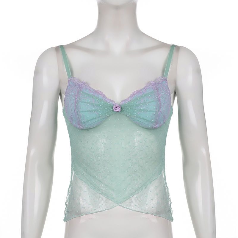 Blue Polka Dot Lace Camisole