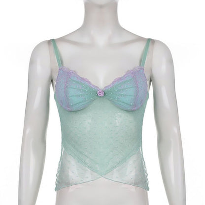 Blue Polka Dot Lace Camisole