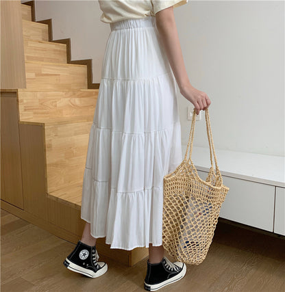 White Ruffle High Waist Maxi Skirt