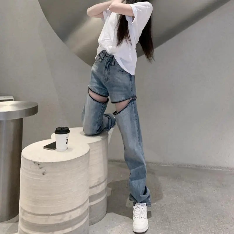 Zipper High Waist Denim Jeans