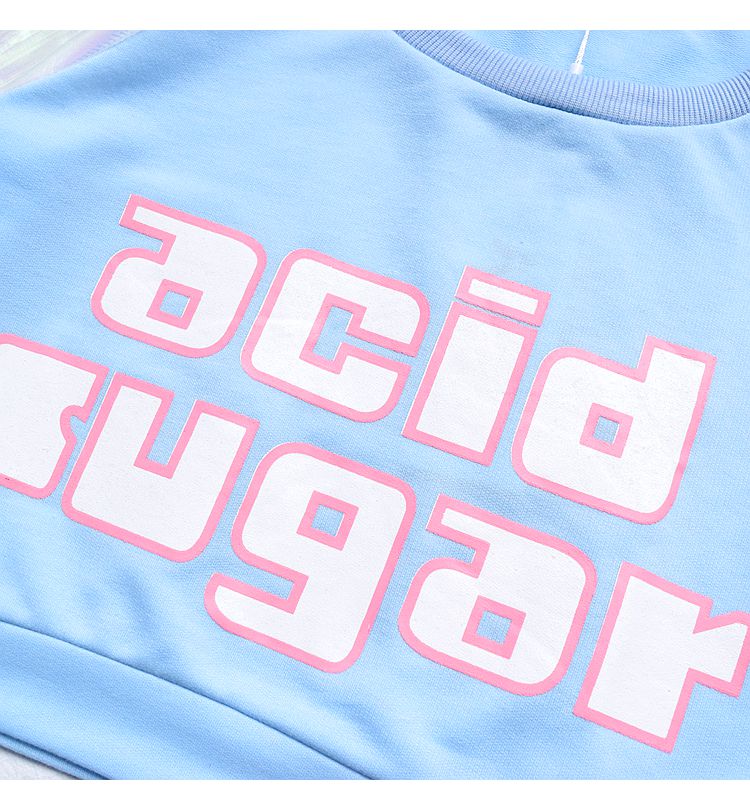 Pastel Pink Acid Holographic Laser Transparent Crop Top Long Sleeve Tee Shirt T-shirt Top Sweatshirt E-Girl Kawaii Korean Japanese Harajuku Streetwear
