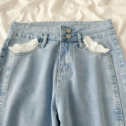 Sweet High Waist Lace Flare Jeans