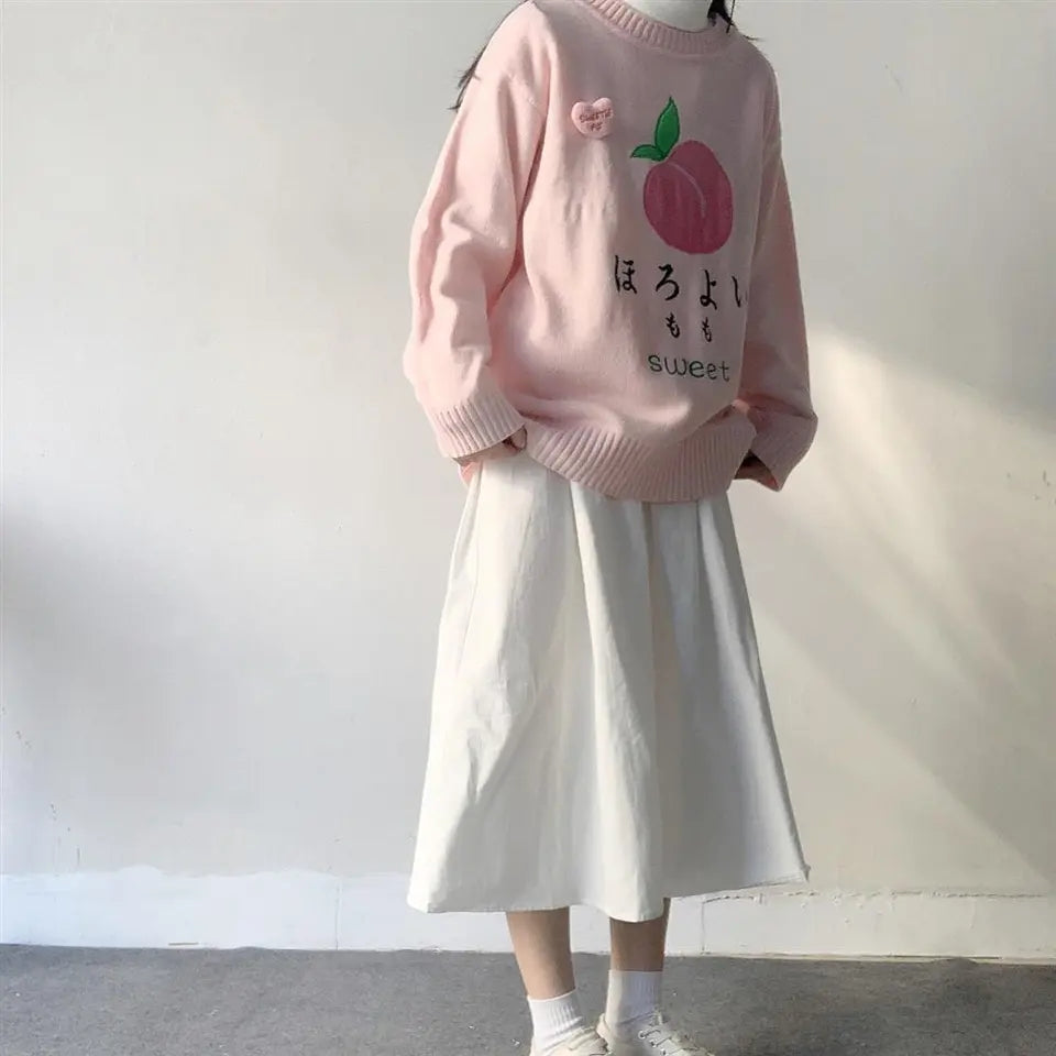 Sweet Pink Peach Embroidery Sweater