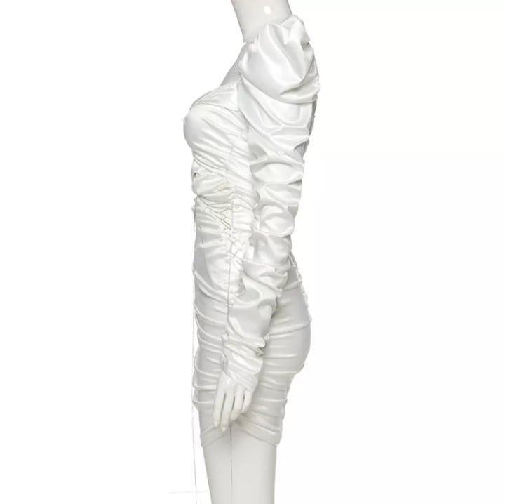 Cute Diamond Ruched Bandage Lace Up Hollow Out Long Sleeve Bodycon Dress Summer Party Club Aesthetic E-Girl Kawaii Korean Japanese Harajuku