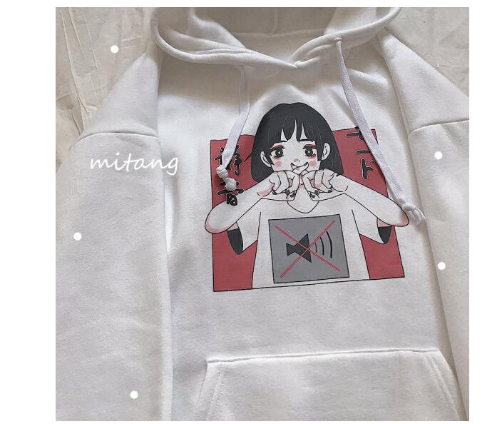 Anime Girl Cartoon Print Graphic White long Sleeve Hoodie Sweater Sweatshirt Pullover Top E-Girl Kawaii Korean Japanese Harajuku Streetwear
