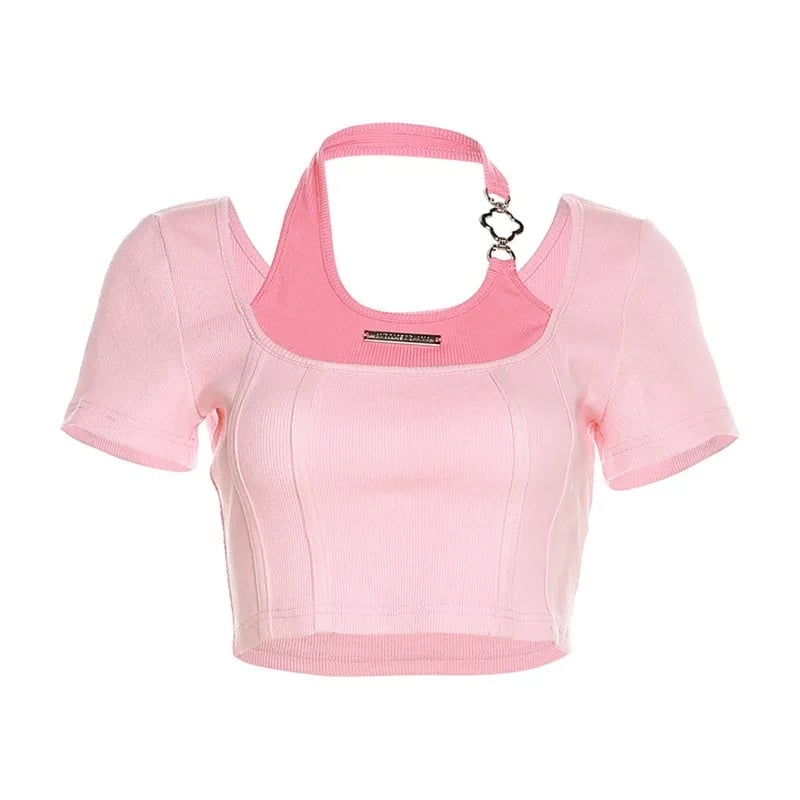 Pink Square Neck Crop Top