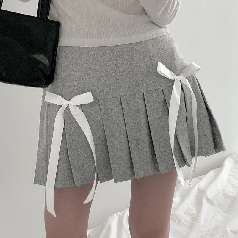 Grey Bow Double Layer Mini Skirt