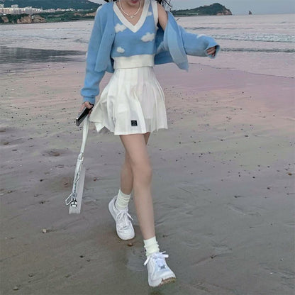 2PCS Blue Sky Cloud Vest + Knit Cardigan