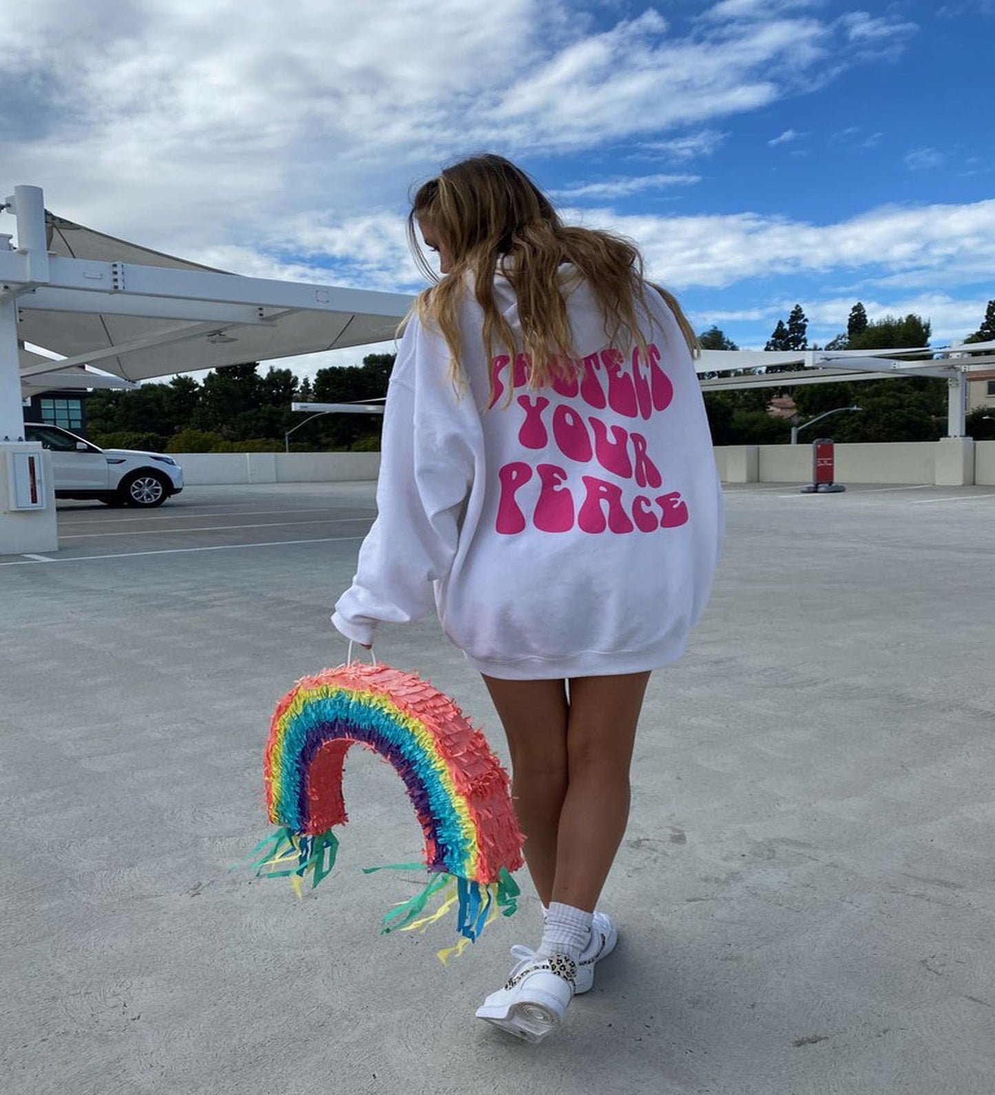 Peace Graphic Print Oversized Hoodie