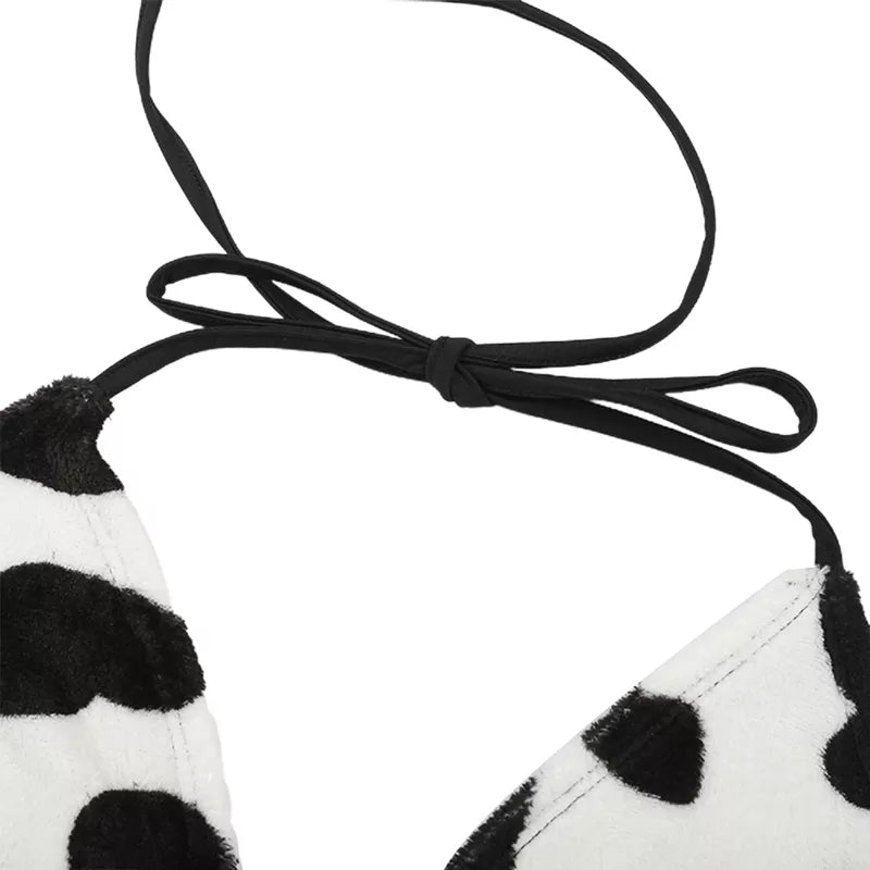 Cute Sexy Cow Pattern Fluffy Camisole Tank Crop Top Sleeveless Shirt Summer Aesthetic Casual E-Girl Kawaii Korean Japanese Harajuku