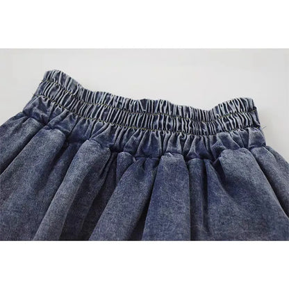 Denim Bow Ruffle Low Waist Skirt
