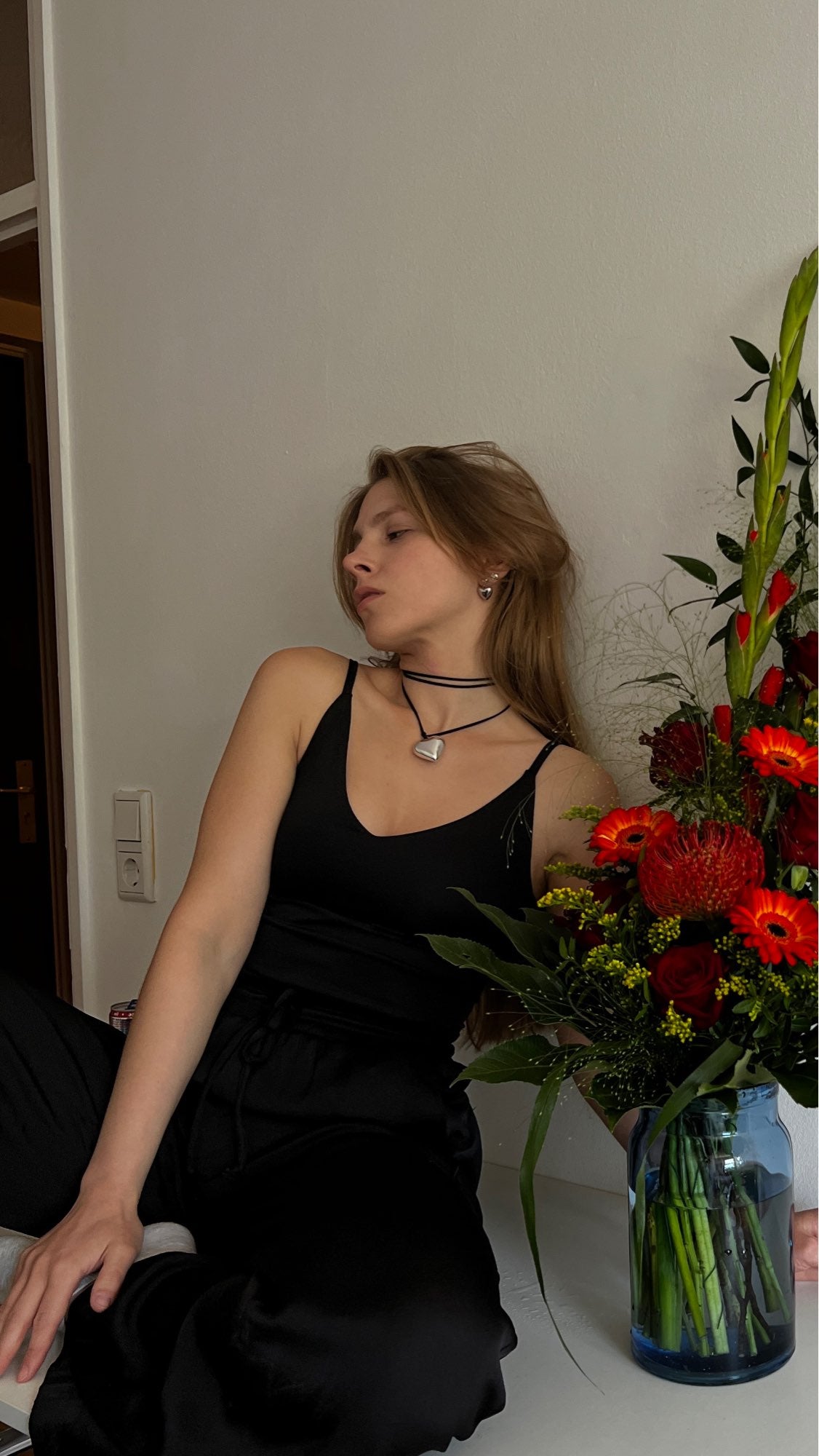 Black Velvet Big Heart Pendant Choker Necklace