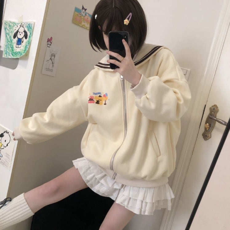 Kawaii Sailor Collar Zip Up Hoodie