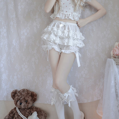 White Frilly Lace Ruffle Bloomer Shorts