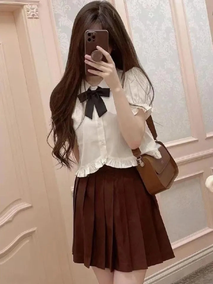Sweet Peterpan Collar Ruffle Short Sleeve Blouse