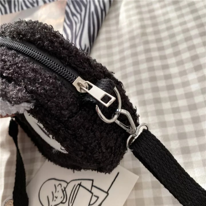 Cute 3D Black Cat Japanese Anime Cartoon Plush Shoulder Bag