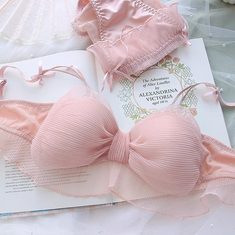 Sweet Bow Mesh Bra + Panties Set