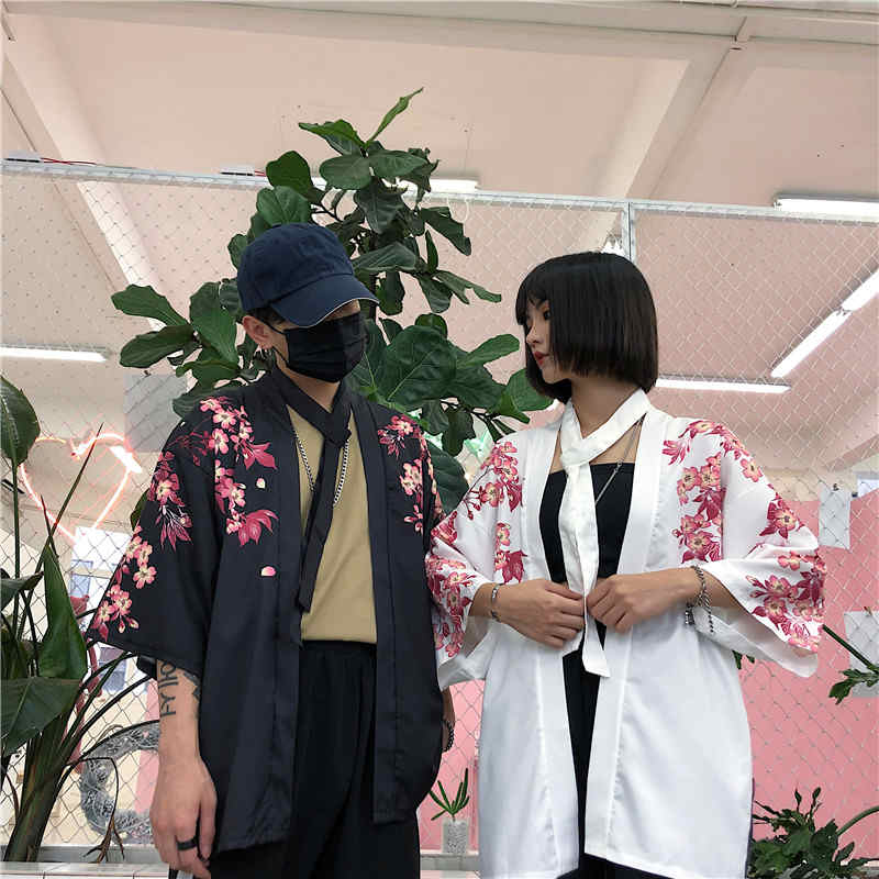 Cute Koi Goldfish Sakura Cherry Blossom Kimono Print Loose Cardigan Blouse Long Sleeve Shirt Top E-Girl Kawaii Korean Japanese Harajuku Streetwear