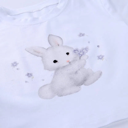 Rabbit Print Short Sleeve Crop Top