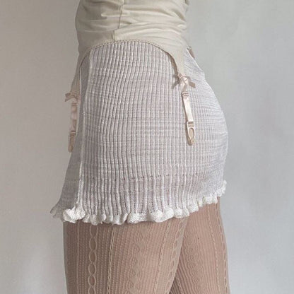 White Knit Pencil Mini Skirt