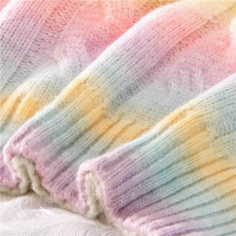Pastel Rainbow Tie Dye Stripe Loose Oversize Knit Long Sleeve Sweatshirt Sweater Pullover Jumper E-Girl Kawaii Korean Japanese Harajuku Streetwear